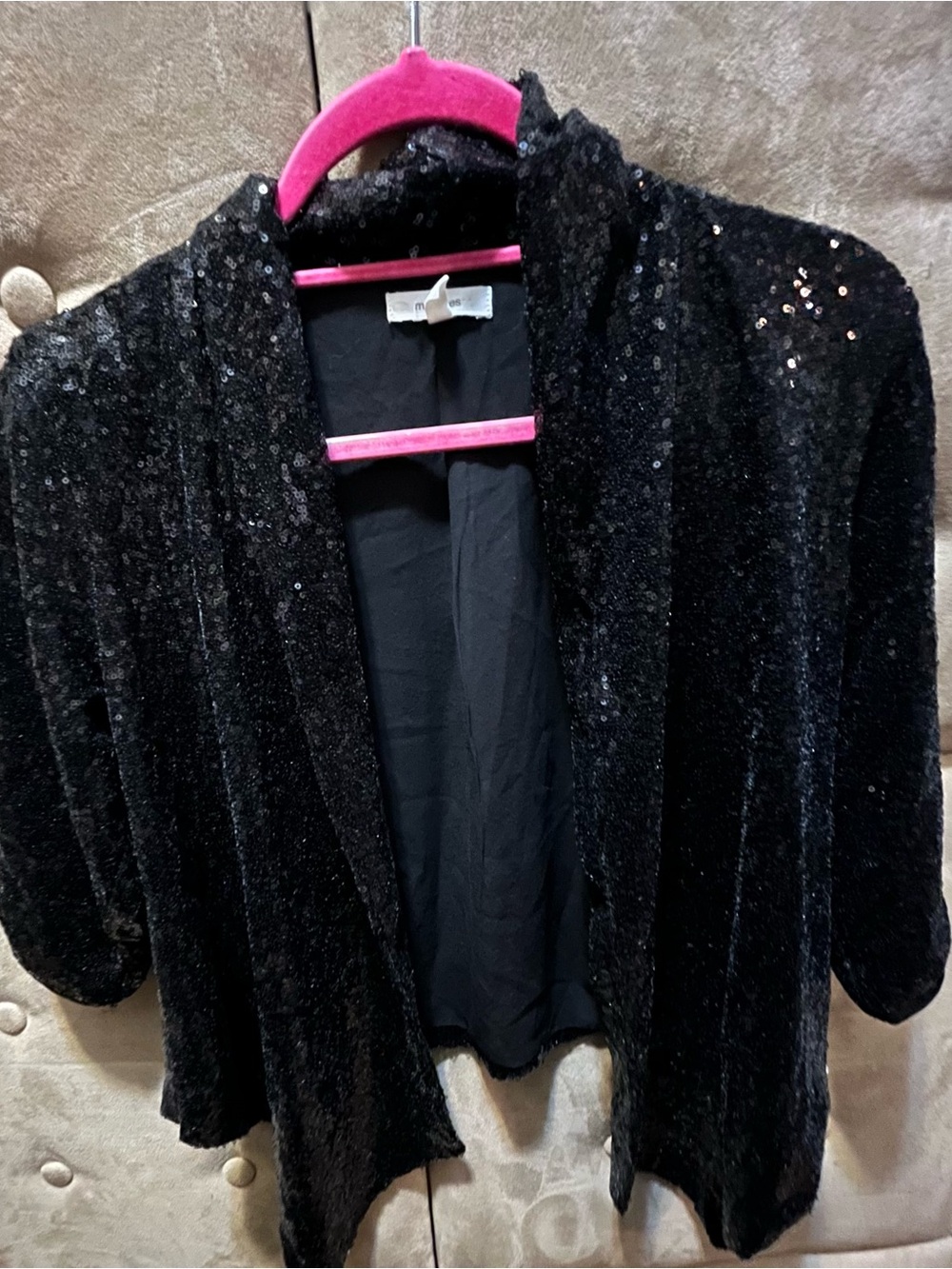 Mauve Black Sequin Draped Open-Front Blazer
